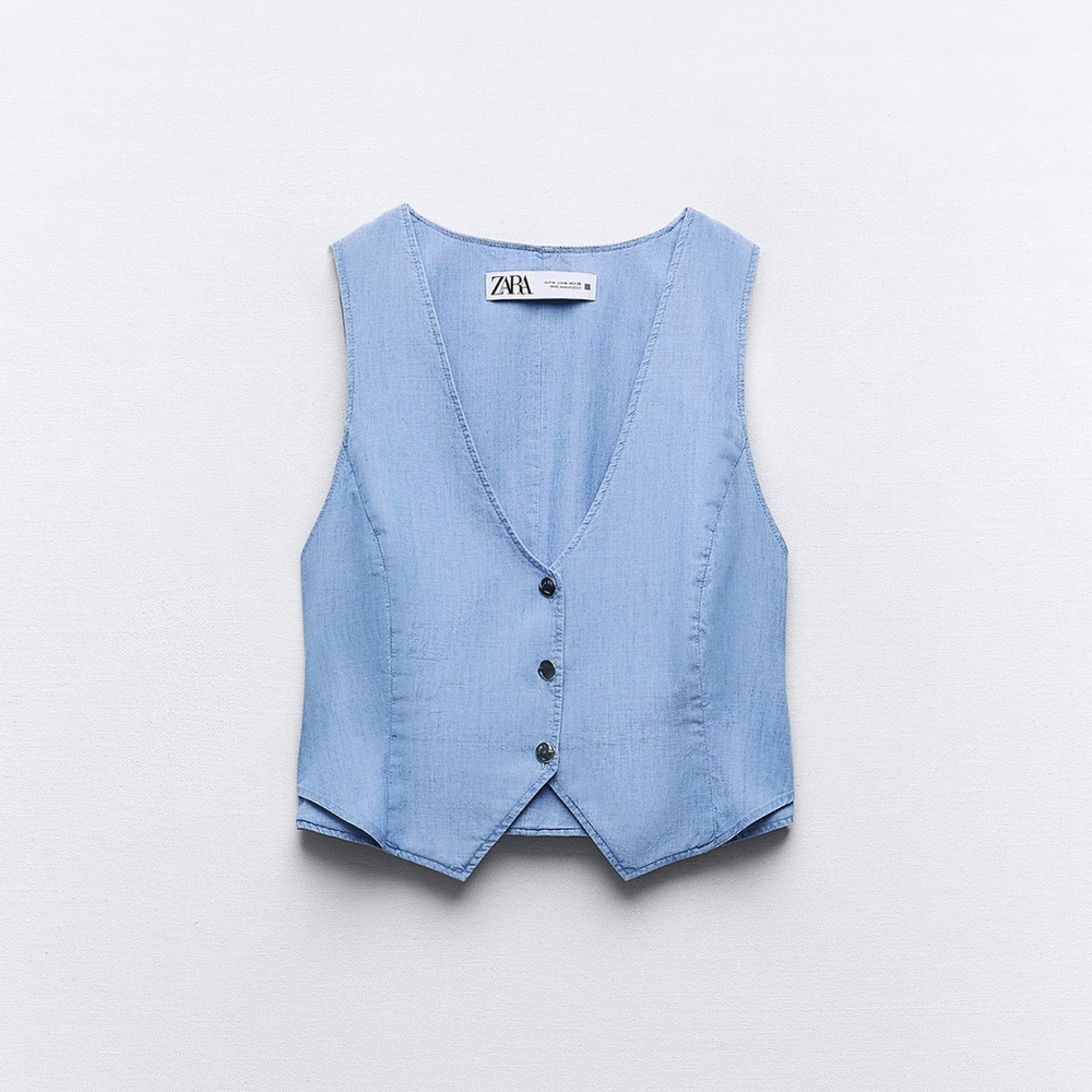 Zara VEST WITH BACK CINCH BLUE xs